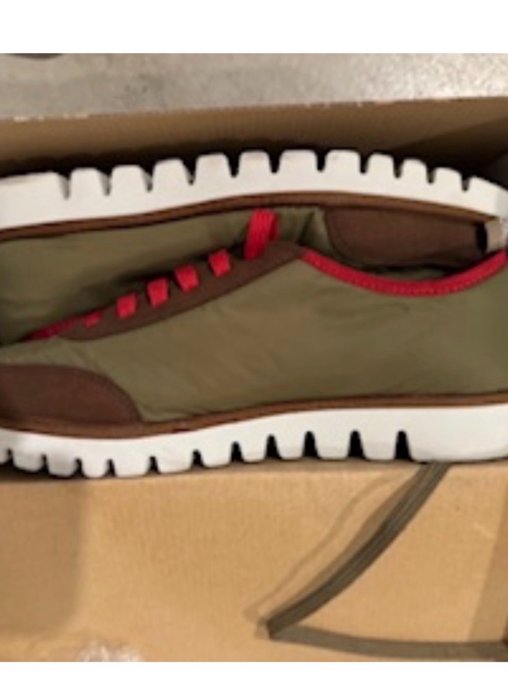 Men's Casual Olive and Brown Lace-Up Sneakers with Red Trim